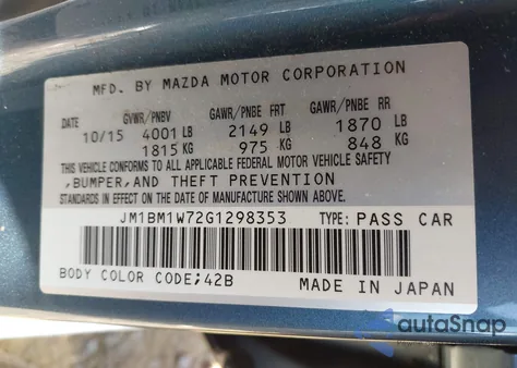 2016 Mazda Mazda3 I Touring z USA, uszkodzony, nr VIN JM1BM1W72G1298353